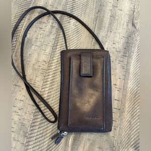 Fossil Vintage Brown Leather Crossbody Wallet Bag